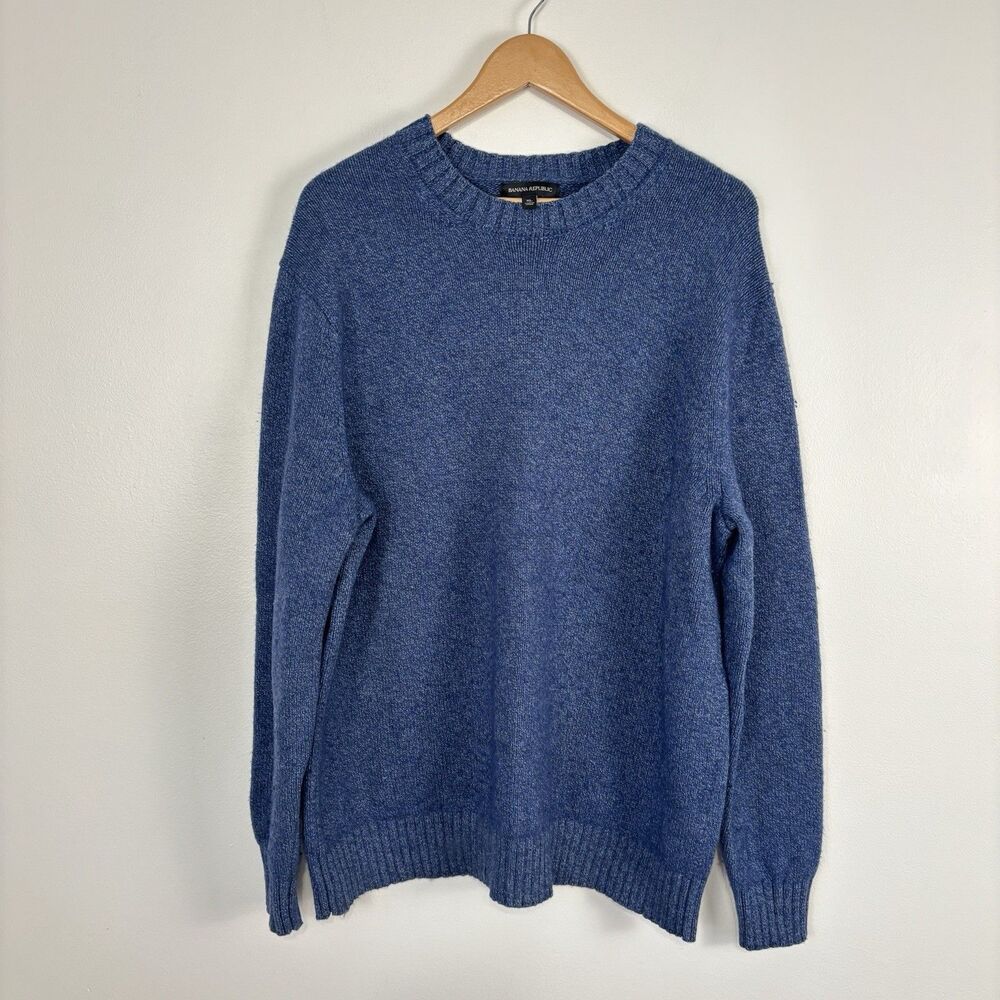 Banana Republic Sweater Mens XL Blue Merino Wool Knit Long Sleeve Crewneck